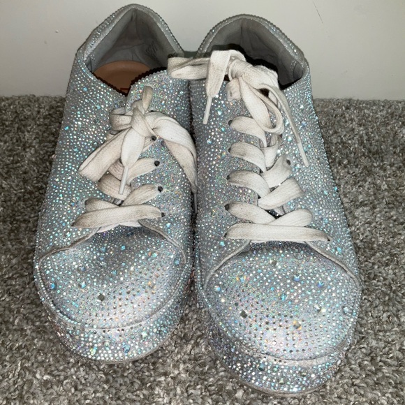 INC International Concepts Shoes - Women's Bling Rhinestone Shiny Sneakers - Silver Sz 9